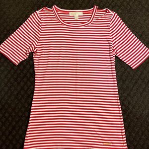 Michael Kors Women’s Short Sleeve Red and White Striped Tee Shirt Size Small